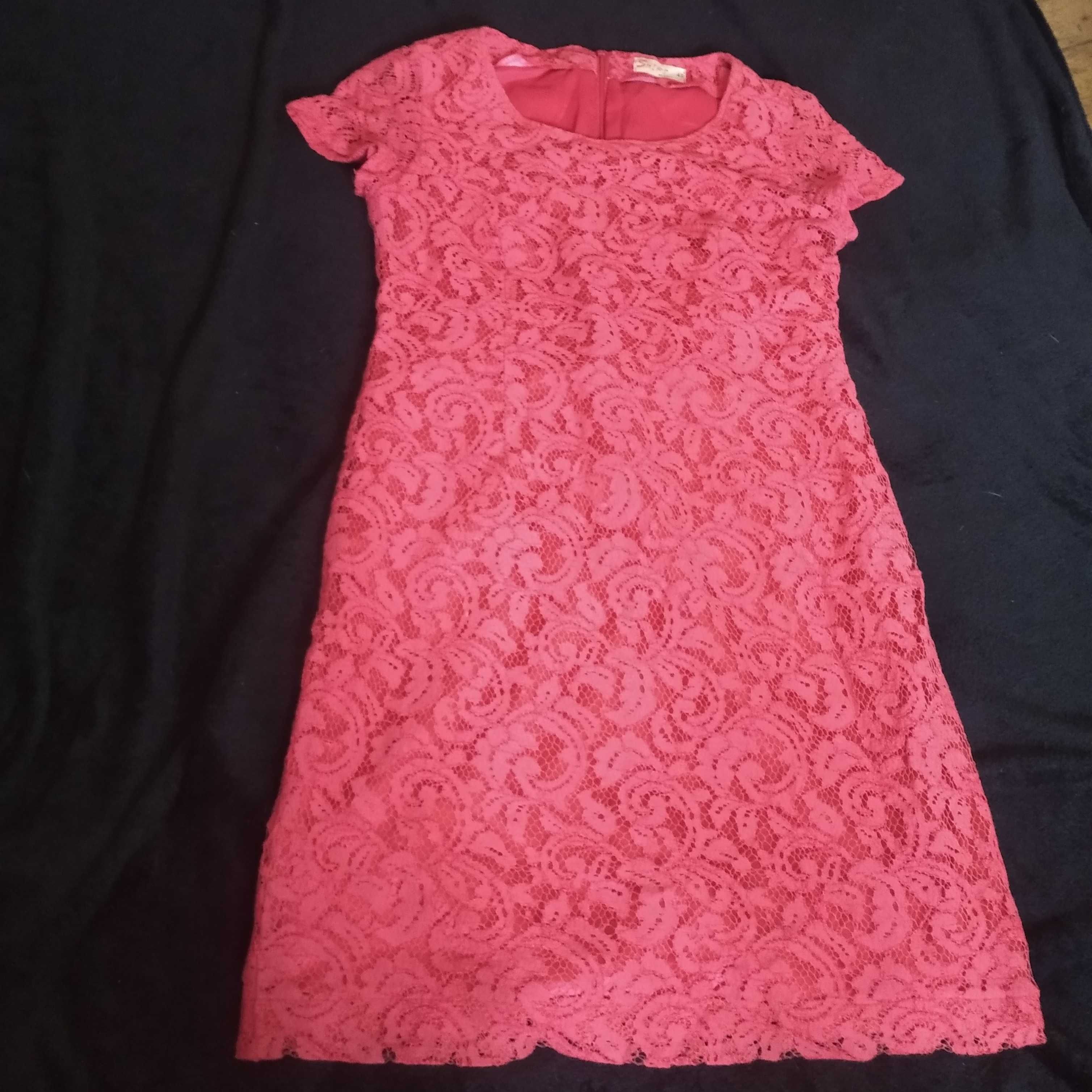 Sukienka koronkowa czerwona, rozmiar 40