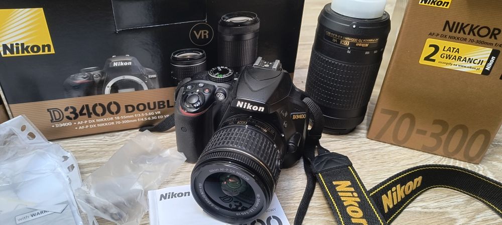 Nikon D3400 double zoom gr kit. Body + dwa obiektywy