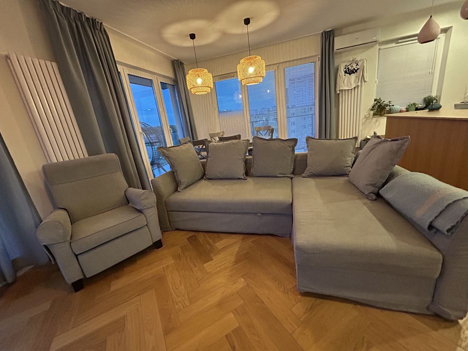 Kanapa Holmsund Ikea z szezlongiem szara z extra pokrowcami