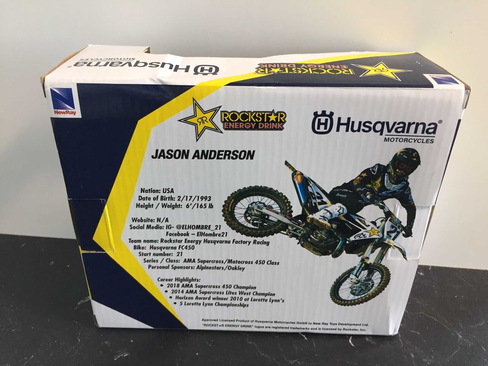 Model motocykla Jason Anderson #21 New Ray 1:12 Husqvarna