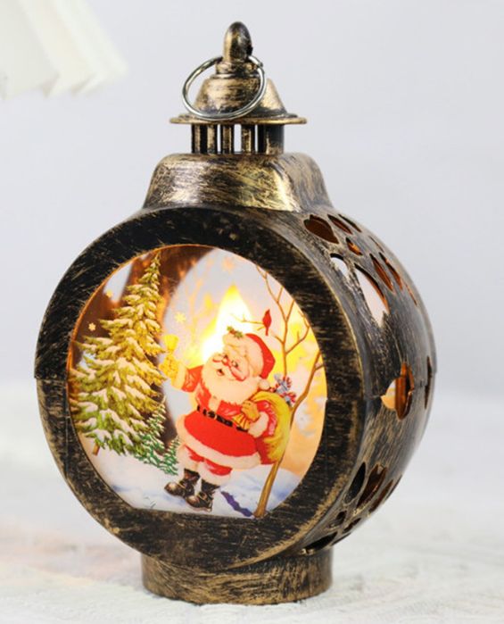 Latarnia latarenka bombka z Mikołajem złota 13×8cm nowa w pudełku LED