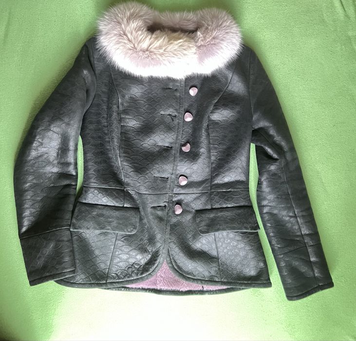 Шкіряна дублянка, Туреччина, натуральна овчина з хутром кролик - рекс