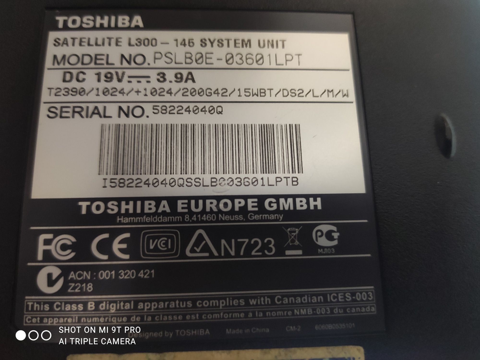 portátil Toshiba L 300