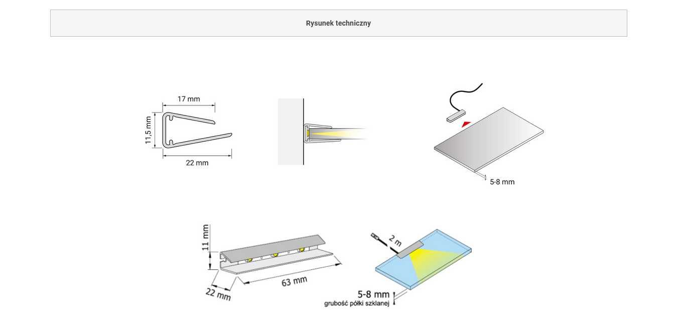 Zestaw 6-pkt. klips LED PVC do podświetlania półek szklanych HLT