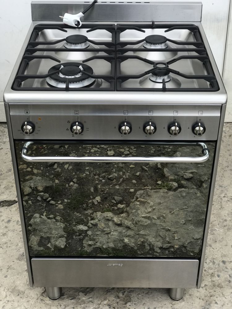 Газова плита Smeg 60см нержавійка з електро духовкою