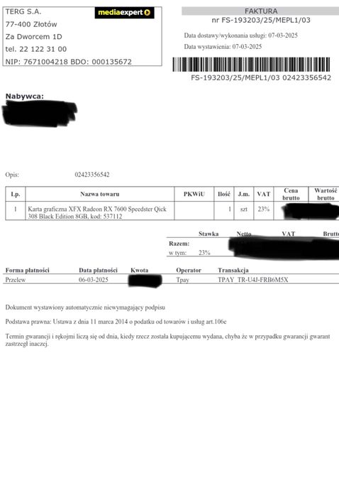 Karta graficzna XFX RX 7600 8gb Black Edition