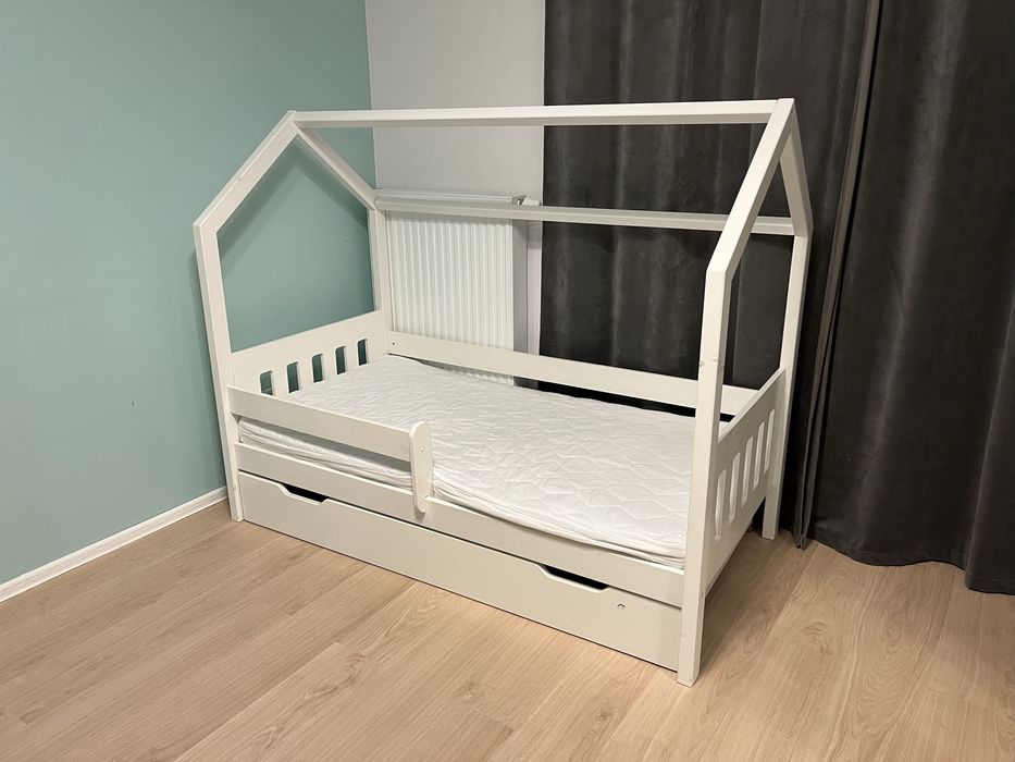 Łóżeczko domek + materac 160x80 białe