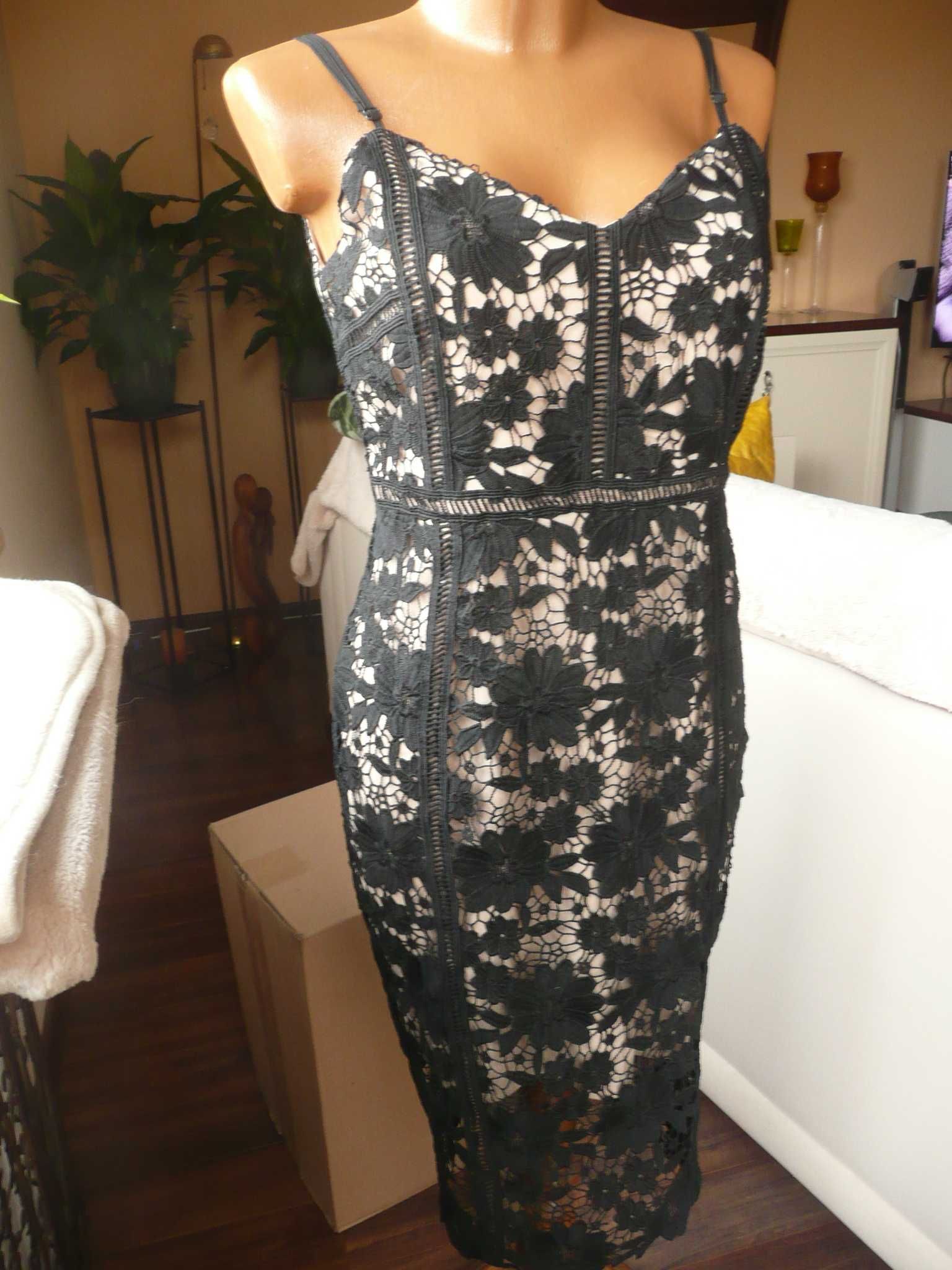 New Look Premium nowa sukienka koronka 40 czarna beżowa poszewka METKI