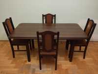 Solidny stół pokojowy rozkładany plus cztery krzesła bdb