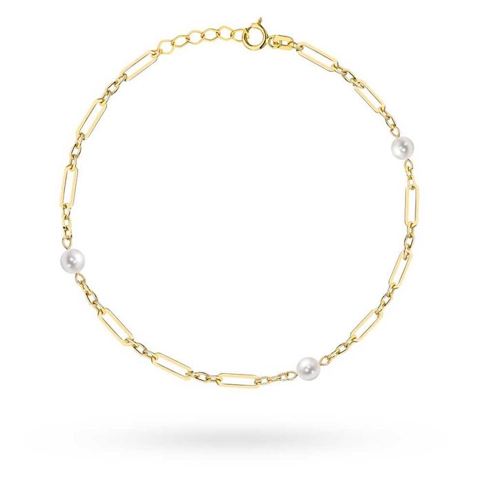 Złota bransoletka Próba 585 Perły Naturalne i Ogniwa Wysyłka/Kurier