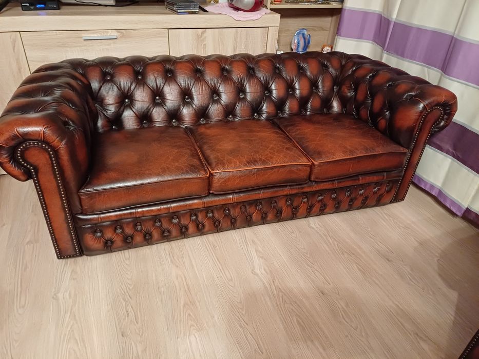 Dwie sofy kanapy 3+2 skóra Chesterfield