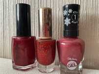3 lakiery czerwone, blyszczace : Sally Hansen 919, Pierre Rene 321 i S