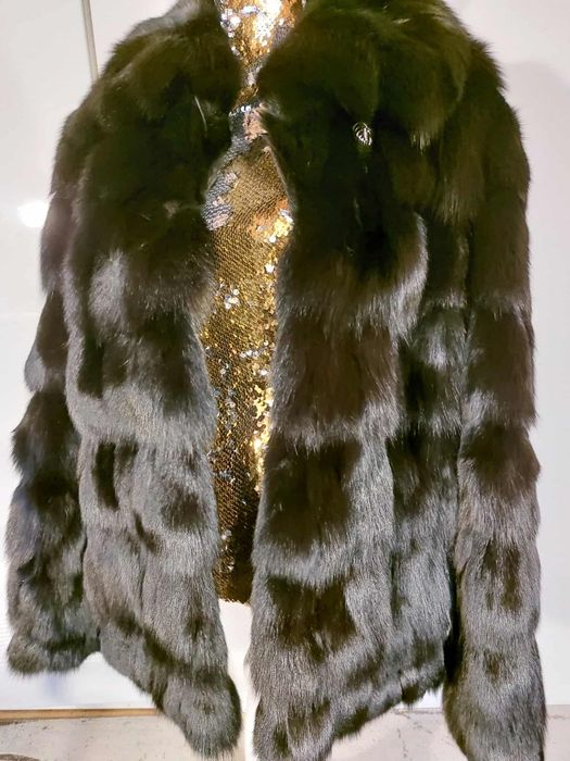 Futro naturalne r L czarna kurtka lis prawdziwy naturalny nie jenot