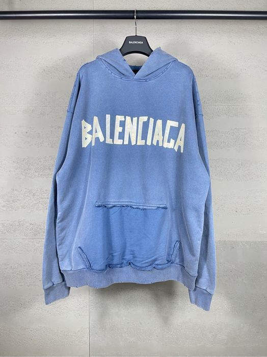 BALENCIAGA scotch худи мужское брендовое оригинал оверсайз голубое