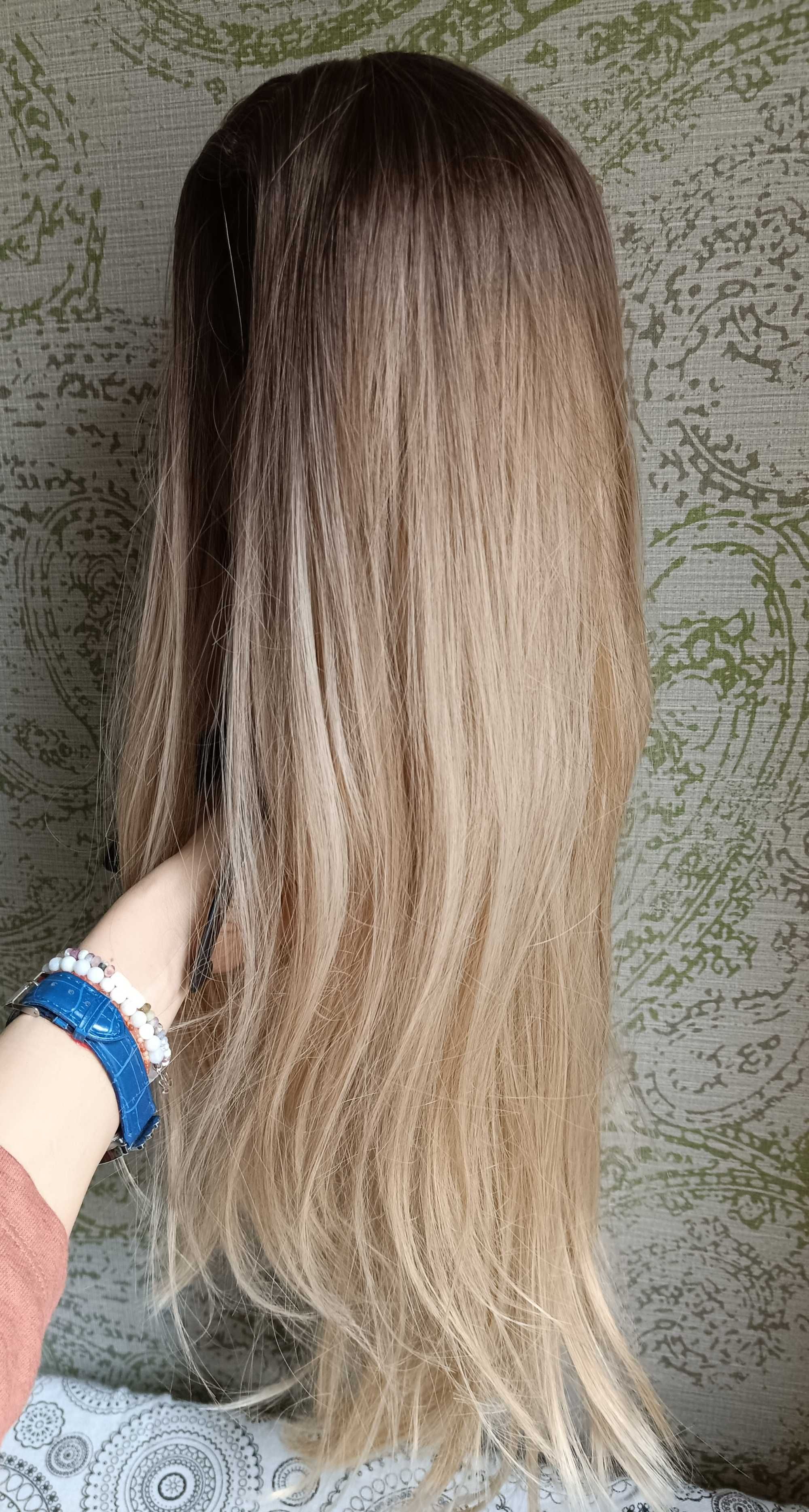 Новый парик длинный натуральный блонд без чёлки