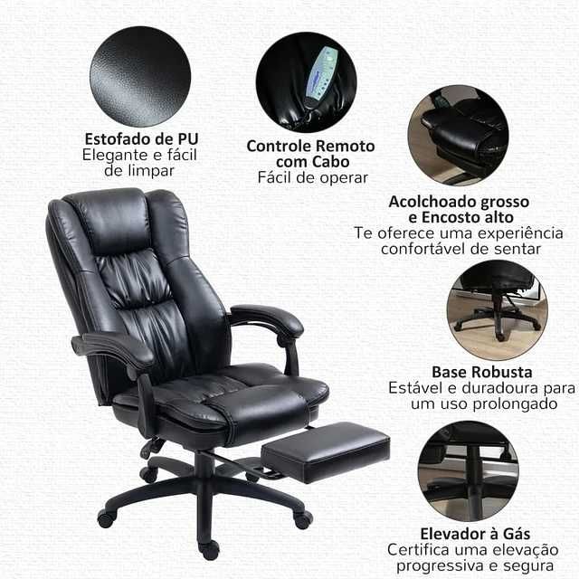 Cadeira de Escritório 6 Pontos de Massagem 68,5x68,5x119-127cm Preto