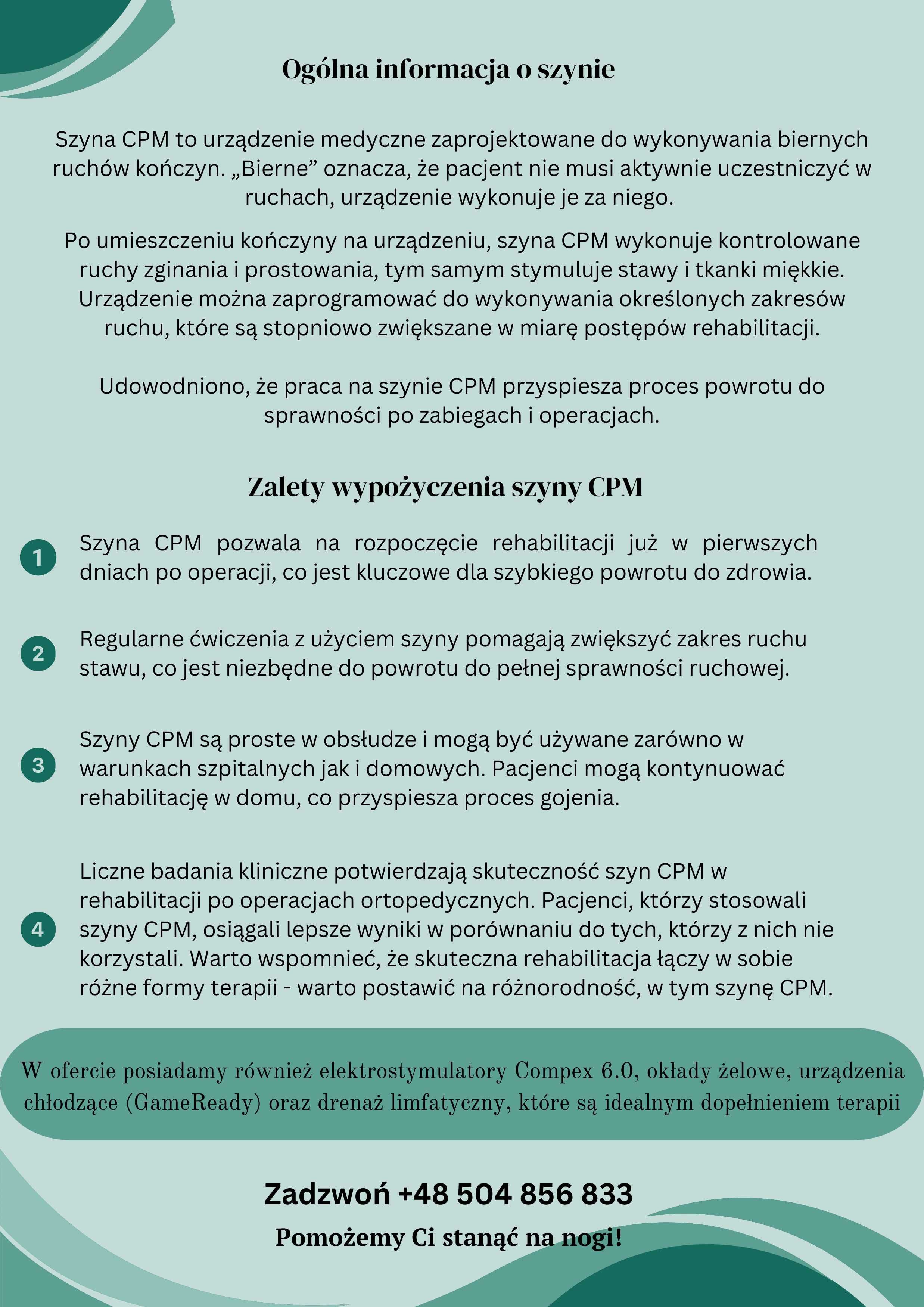 Kinetec / Artromot - szyna CPM - wynajem - Olsztyn i okolice