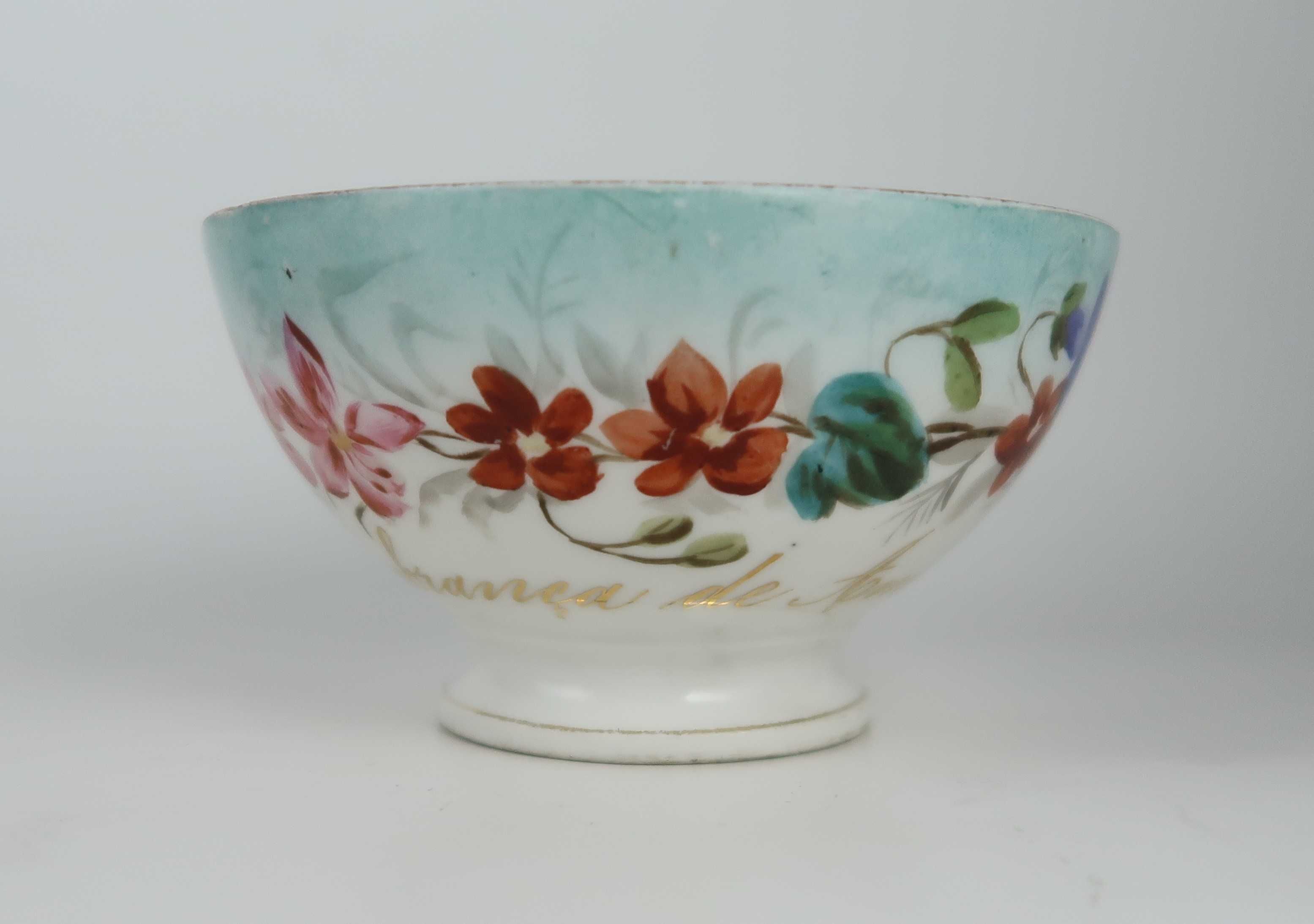 Taça com prato porcelana Séc. XIX  - Lembrança de amizade