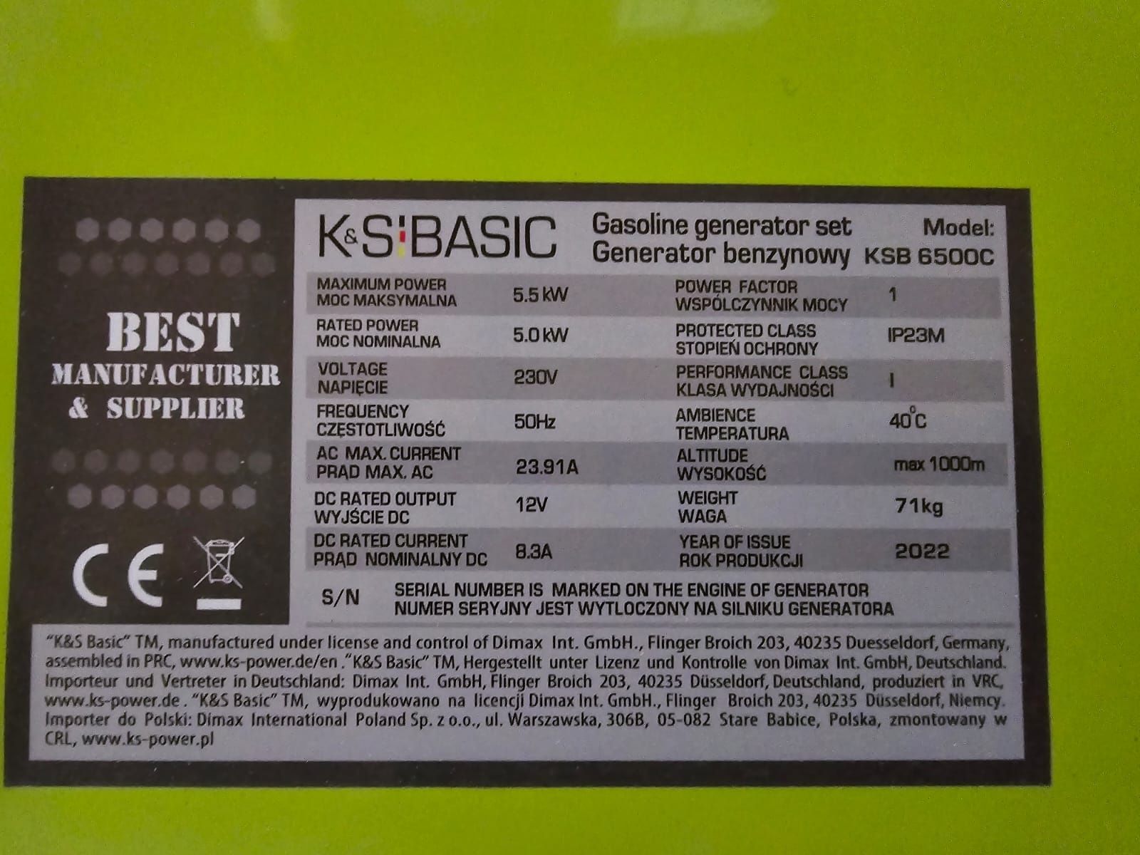 Agregat prądotwórczy  KSB 6500C