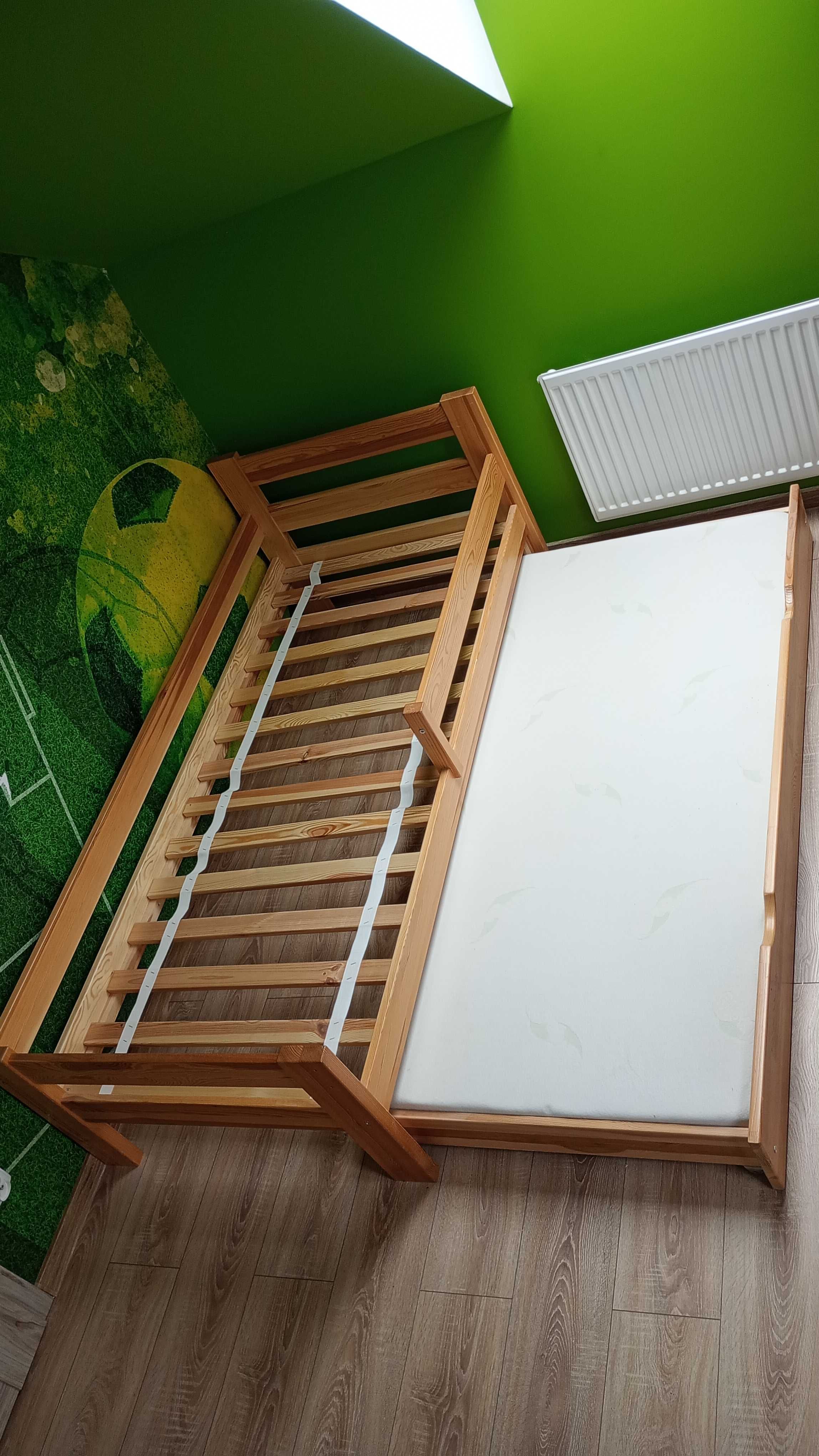 Łóżko drewniane dziecięce 180x80 z wysuwaną dostawką + materac