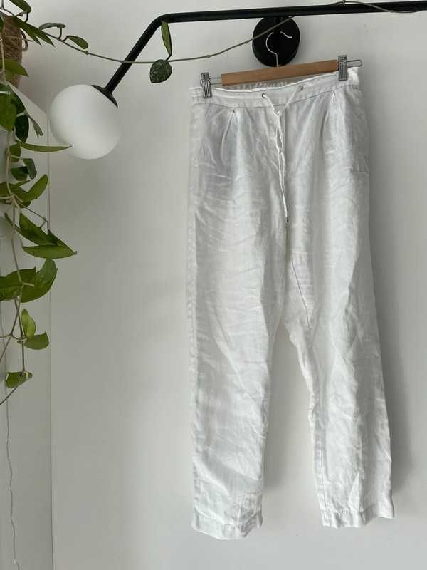 Białe lniane spodnie Massimo Dutti 100% len