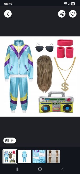 Strój Kostium Przebranie Retro Lata 80 + Akcesoria Dres XXXL/ 3XL S180