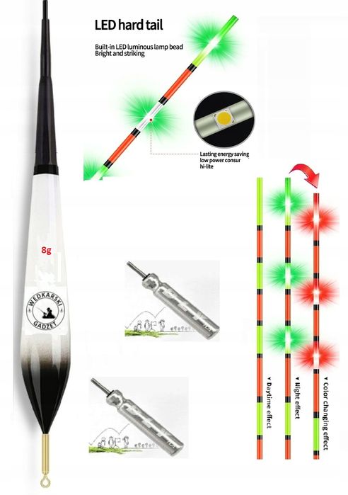 Spławik 8.0 g - 24 cm, 3 Punkty Dwie funkcje Zmiana koloru + 2 Baterie