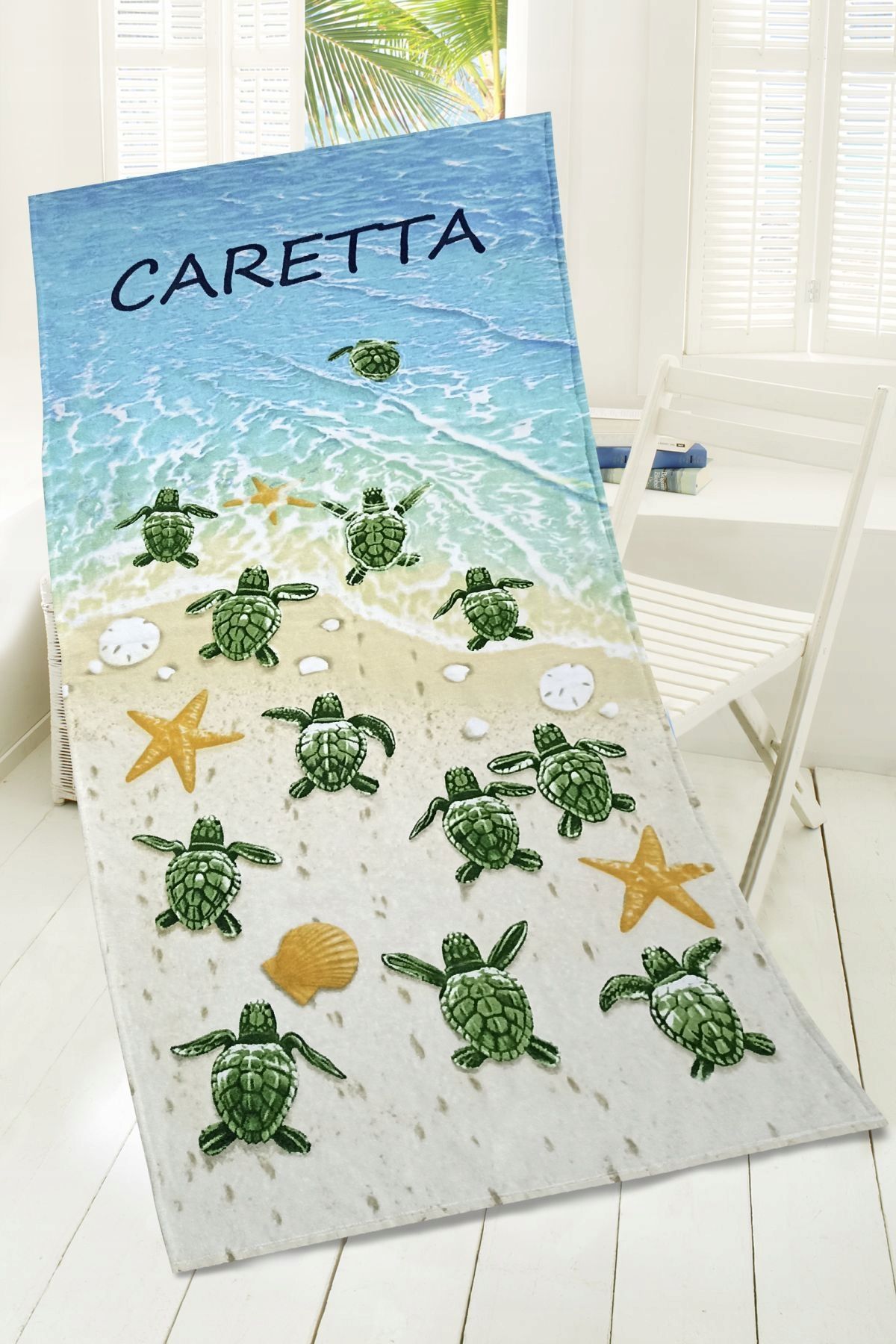 Ręcznik plażowy 75x150 Caretta żółwie turkusowy zi