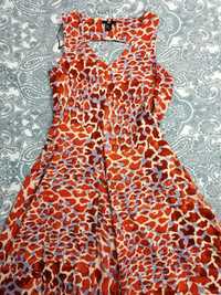 H&m sukienka letnia, długa, zwiewna, neon, print, panterka r. 36