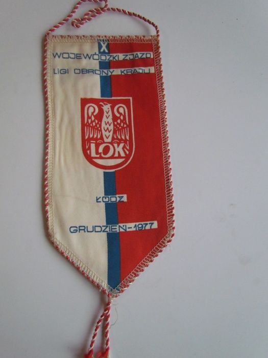 Proporczyk 10 Zjazd LOK Liga Obrony Kraju Łódź herb 1977