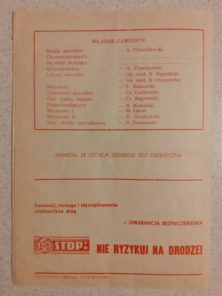 Program żużlowy Polska-Dania-RFN-Szwecja 1985r Gniezno