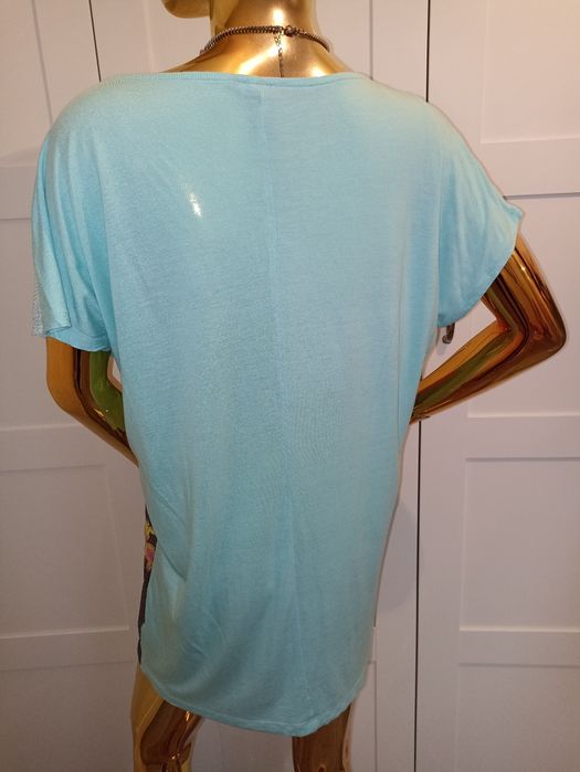 Cekinowa tunika H&M w kwiaty turkus Rozmiar S/M/L