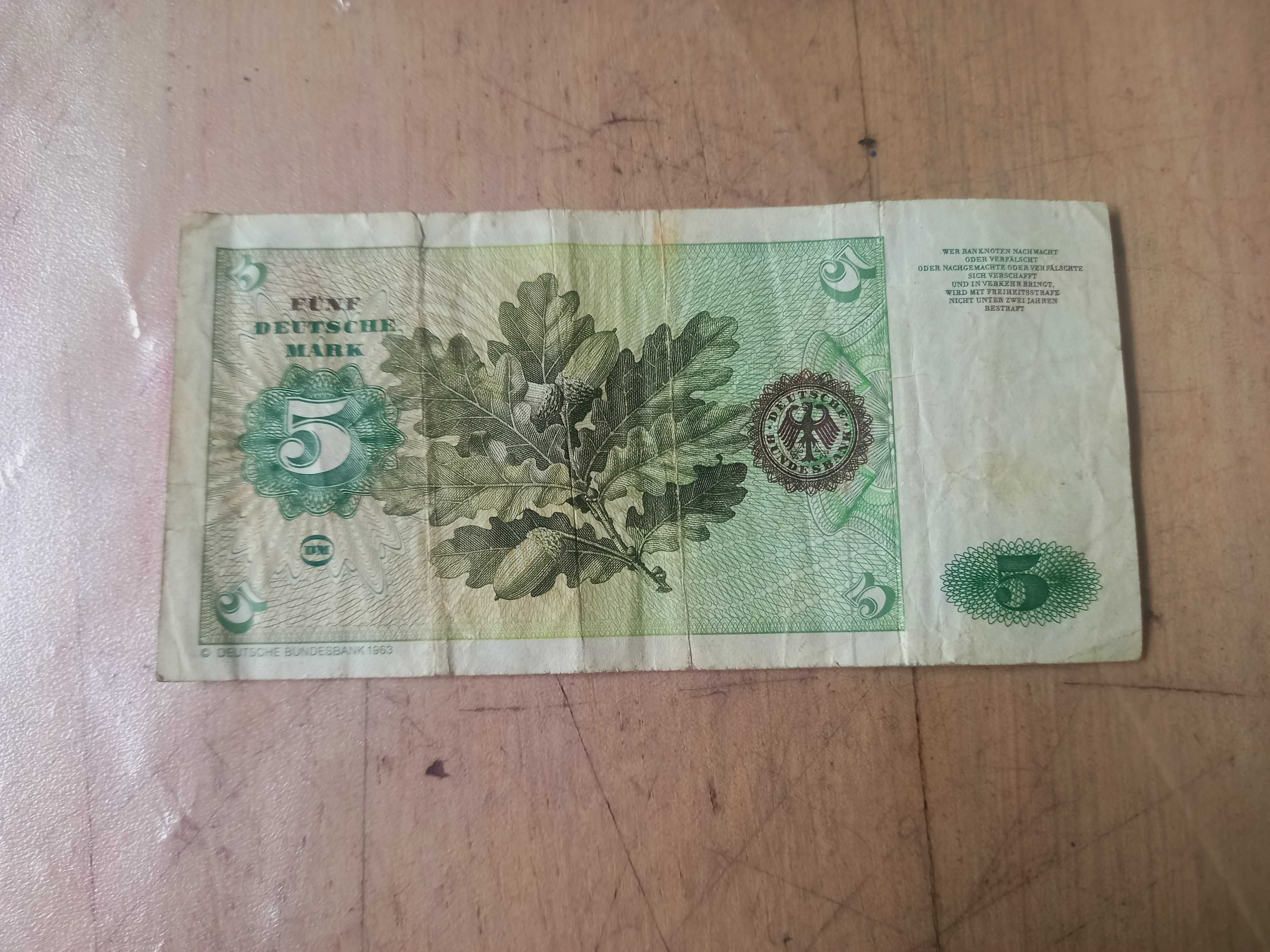 Banknot banknoty Gulden 25 1 dolar amerykański USA 5 marek niemieckich