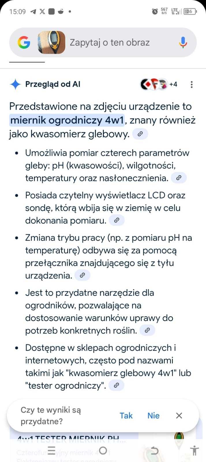 Kwasomierz glebowy, miernik 4w1+ Higrometr Benetech GM1362 Stan BDB.