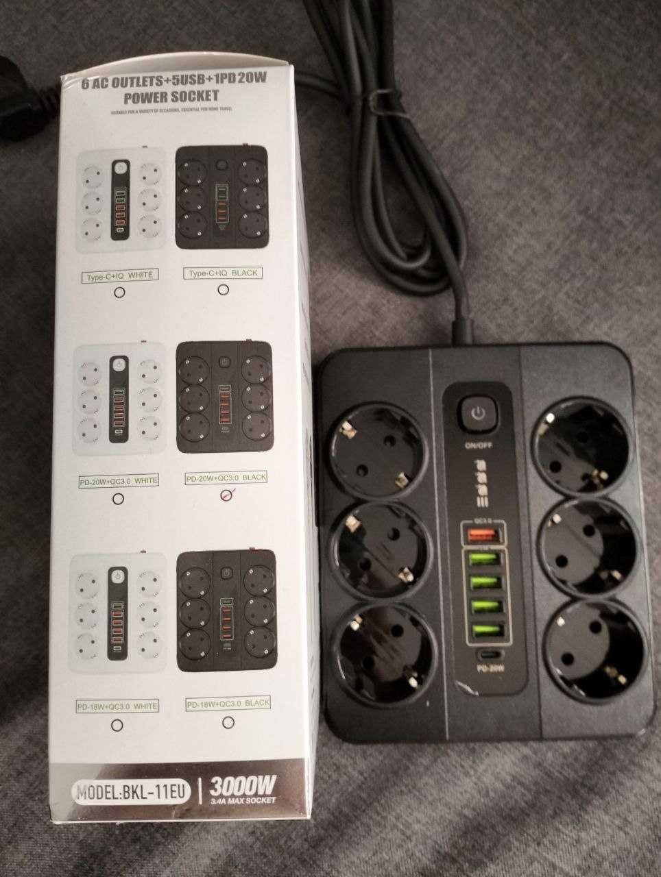 Мережевий фільтр, сетевой удлинитель, 6 евро розеток+USB.