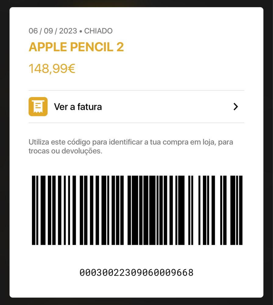 Apple Pencil de 2 geracao + Fatura Fnac com + 1 ano de garantia