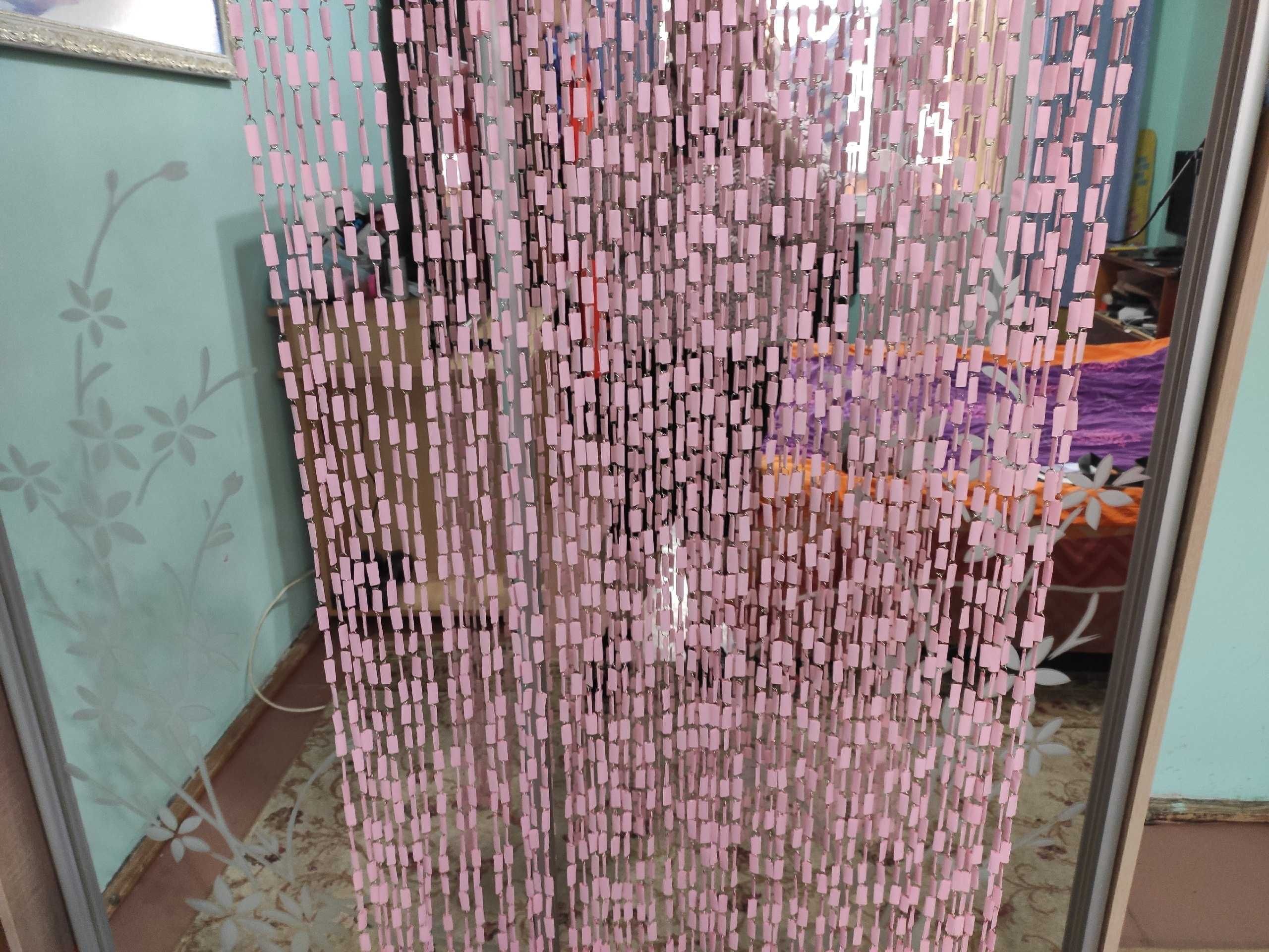 Розовые шторы со скрепок хенд мейд ручная работа штора на дверь эксклю