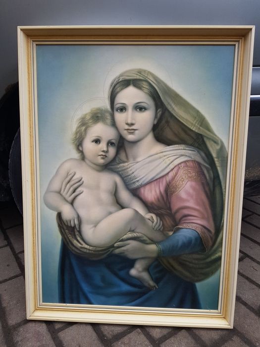 Stary obraz Madonna z dzieciątkiem Jezus na płycie