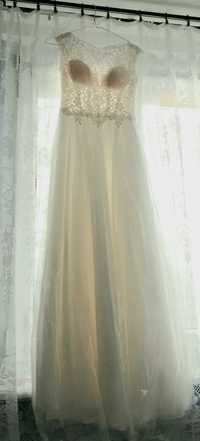 Suknia ślubna dla drobnej, niskiej, ecru 34
