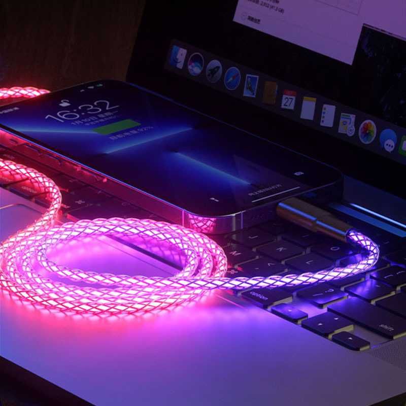 Kabel Ładowania PD typ-C do typu C 6A 100W MAX RGB LED