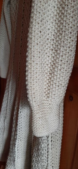 Elegancki Sweter Kardigan Damski 42/44 Ecru/Beż Dzianinowy Długi