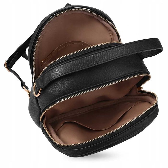 Plecak Damski Miejski Czarny Skórzany Mały Stylowy Na Zamek Pszczoła