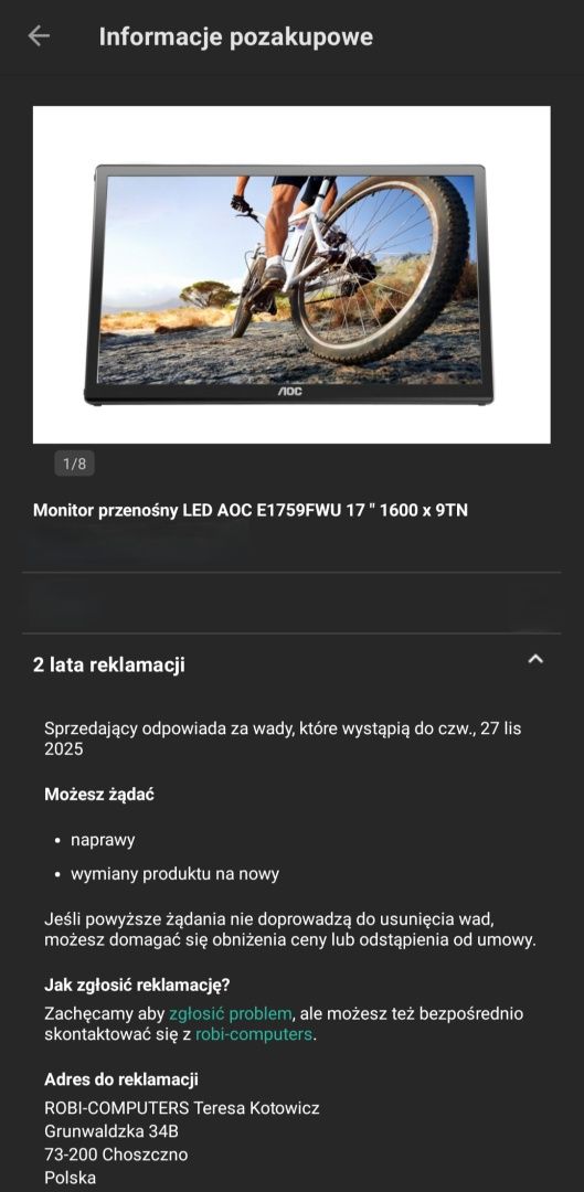 Monitor przenośny LED AOC E1759FWU 17 " 1600 x 900 USB

Stan technicz