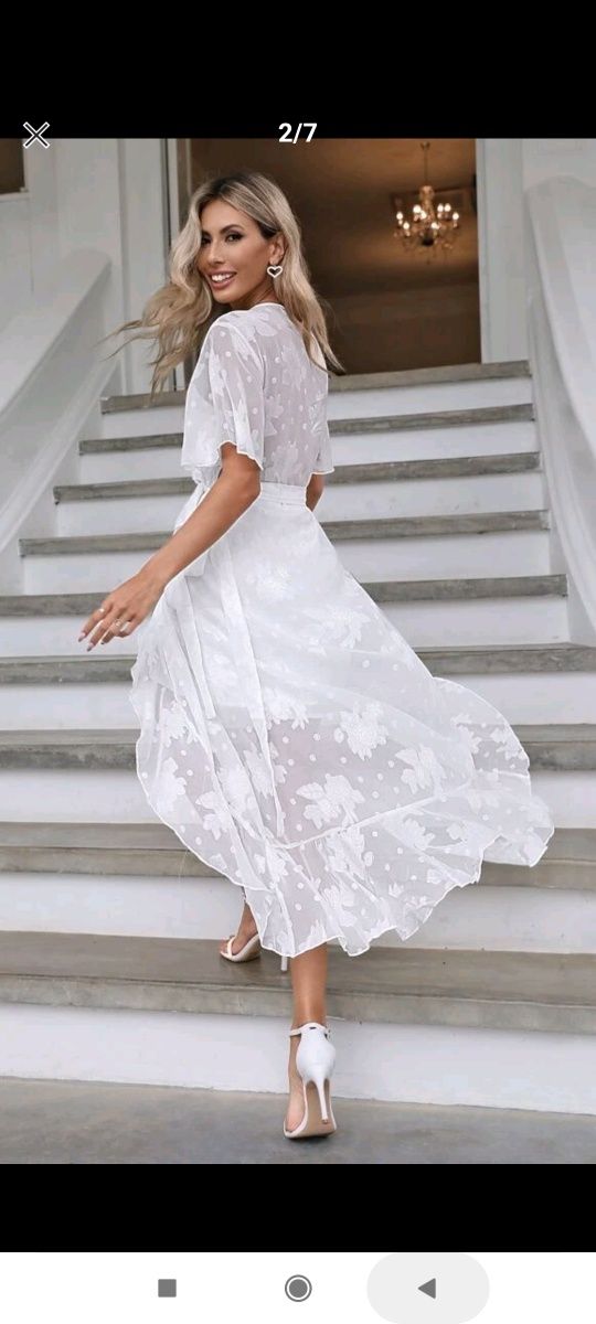 Sukienka biała kopertowa zwiewna asymetryczna nowa elegancka wizytowa