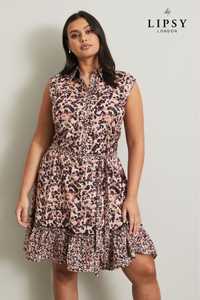 Ярусное платье-рубашка с воротником с поясом в леопардовый принт lipsy