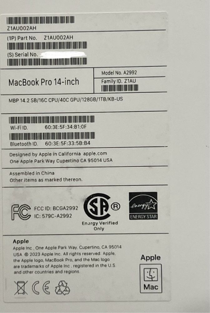 MacBook Pro 14" M3 Max/40GPU/128GB/1TB Space Black 2023 (Z1AU002AH)