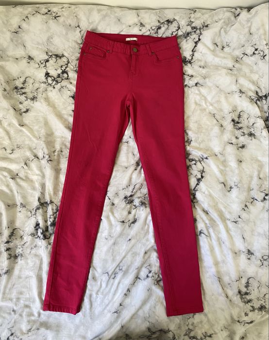 Czerwone/ciemno różowe damskie spodnie jeansowe skinny