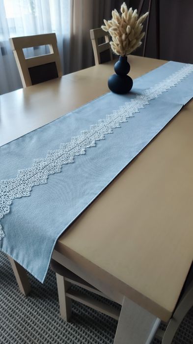 bieżnik szary z koronką srebrna nitka 180cm home&you bieżnik świąteczn