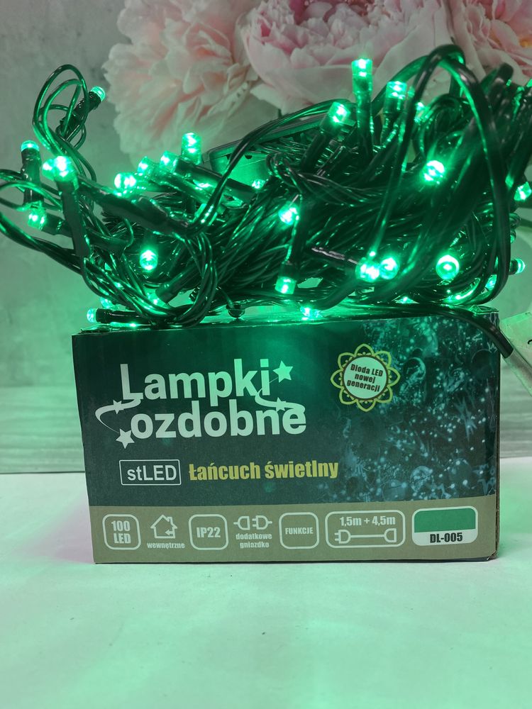 Lampki choinkowe 100 led zewnętrzne i wewnętrzne zielone nowe