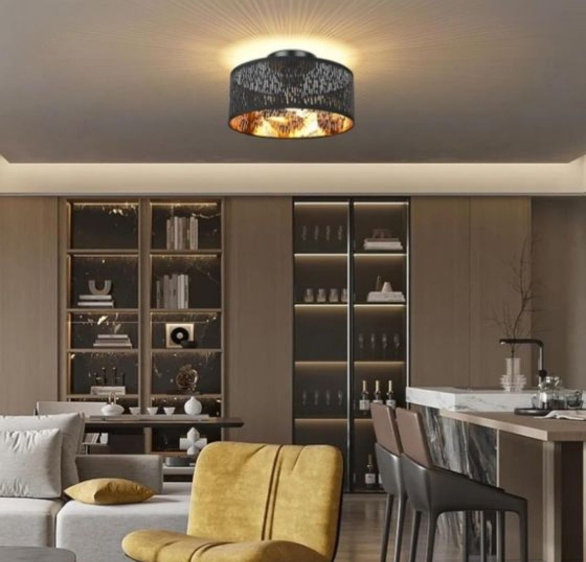 Żyrandol, lampa sufitowa, czarna, ażurowa, 30 cm śr. 1 punktowa, E27